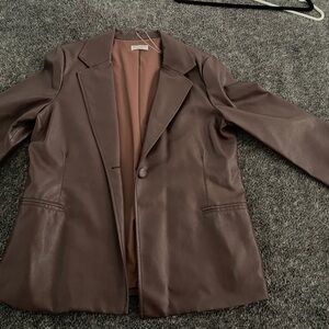 Elegant Brown Leather Blazer